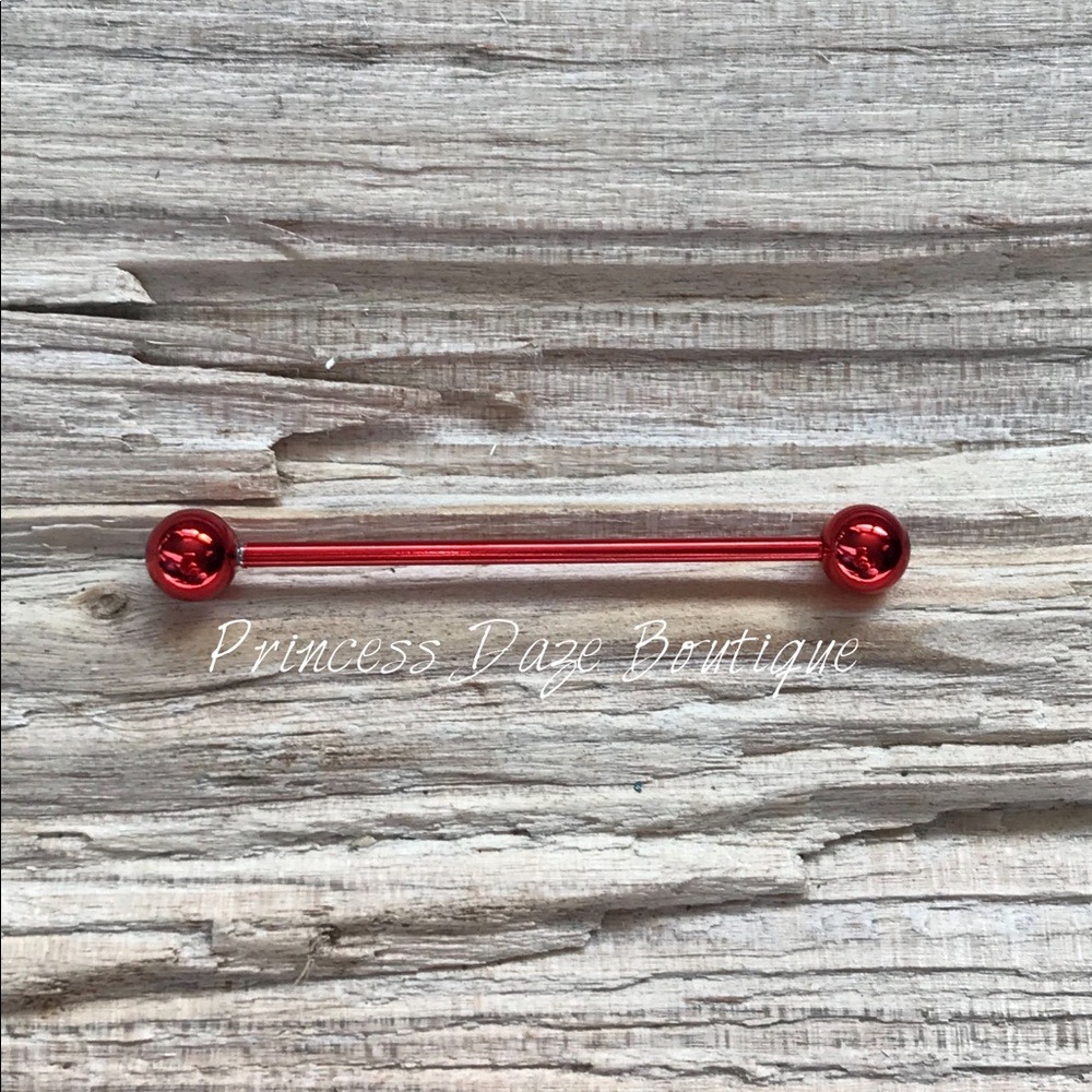 Red Industrial Barbell Earring